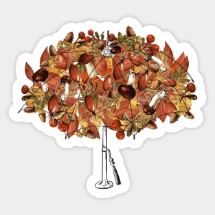 Forest Umbrella Design with Mushrooms, Leaves, Rosehips, and Hazelnuts Sticker